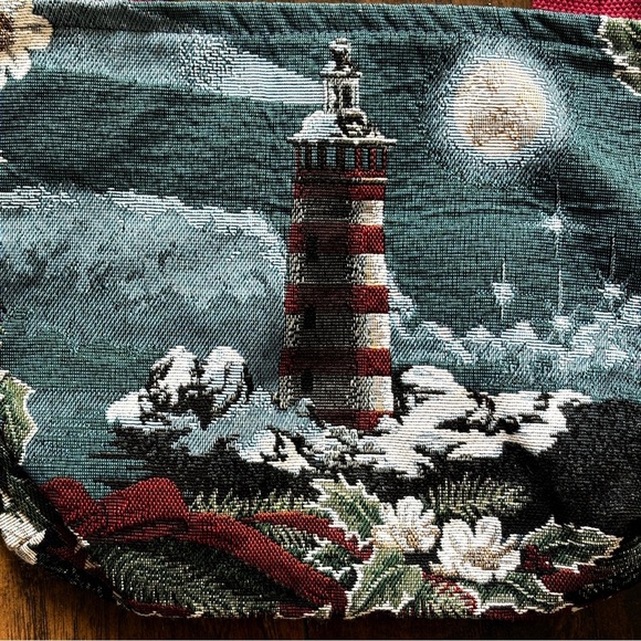 Tapestry Shoulder Tote Bag Lighthouse Coastal Christmas Winter Holiday - Picture 3 of 5